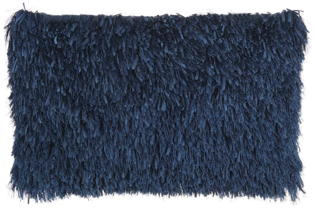 14" X 24" Long Navy Shag Throw Pillow-2