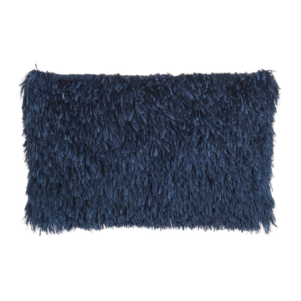 14" X 24" Long Navy Shag Throw Pillow-1