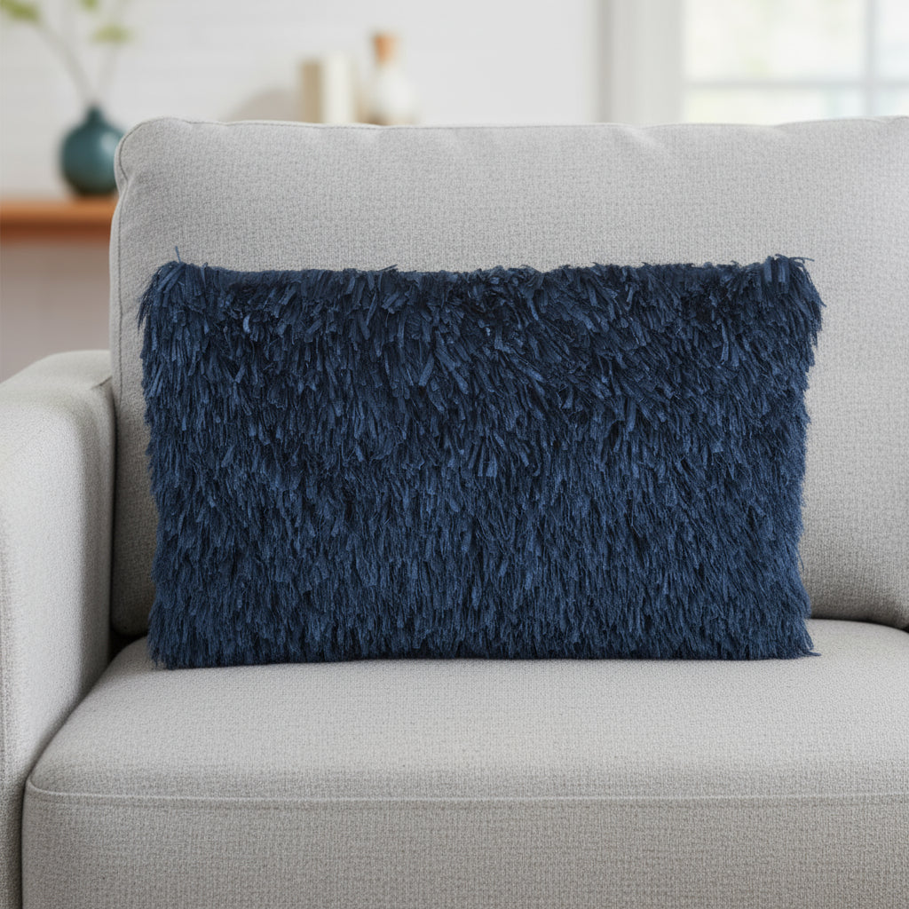 14" X 24" Long Navy Shag Throw Pillow-0
