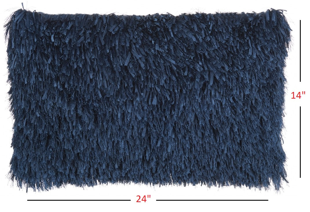 14" X 24" Long Navy Shag Throw Pillow-8