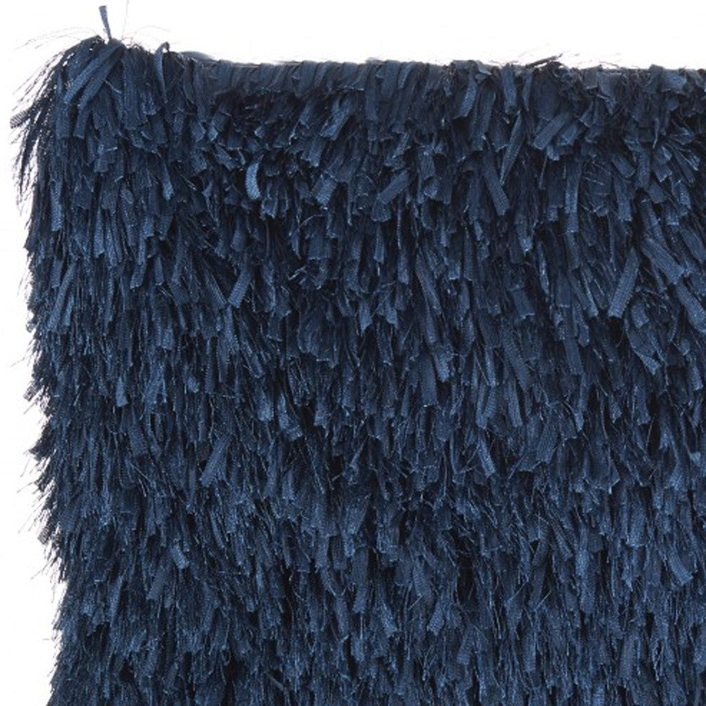 14" X 24" Long Navy Shag Throw Pillow-4