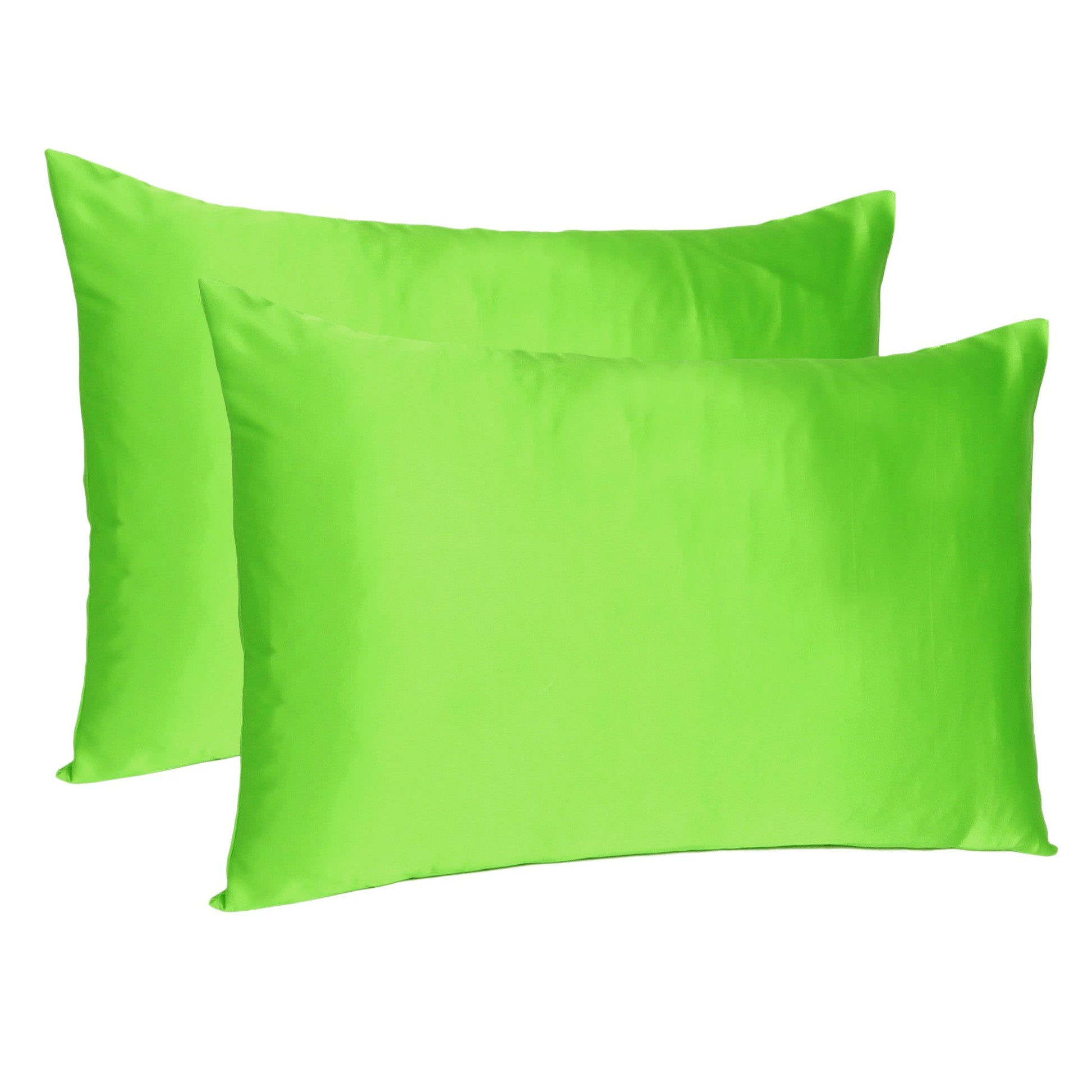 Set of Two Bright Green Dreamy Silky Satin King Pillowcases-Bed Sheets-DECOROLALA