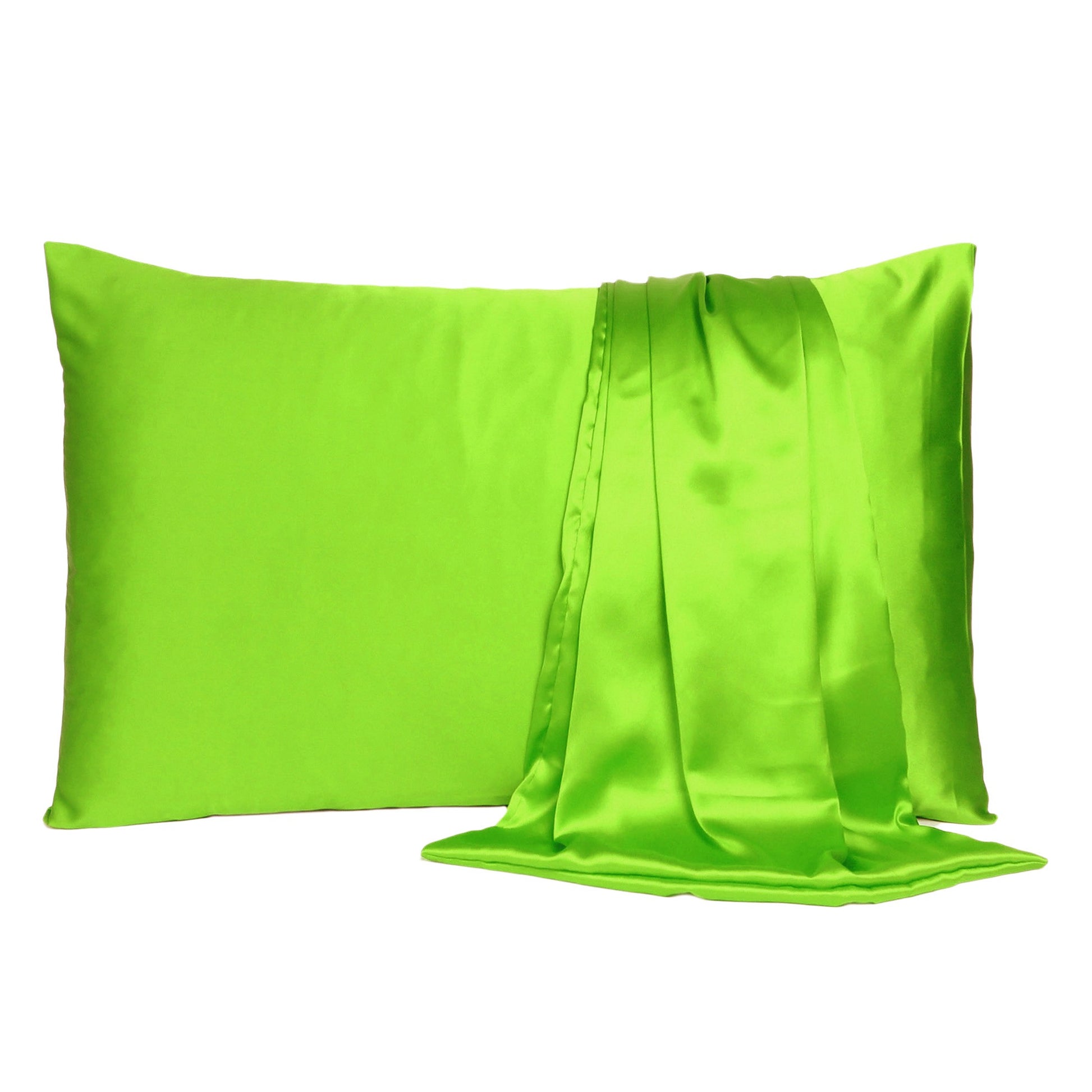 Set of Two Bright Green Dreamy Silky Satin King Pillowcases-Bed Sheets-DECOROLALA