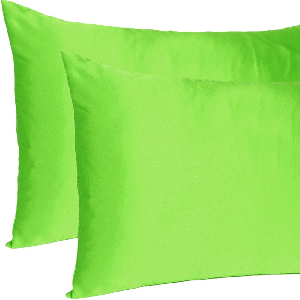 Set of Two Bright Green Dreamy Silky Satin King Pillowcases-Bed Sheets-DECOROLALA