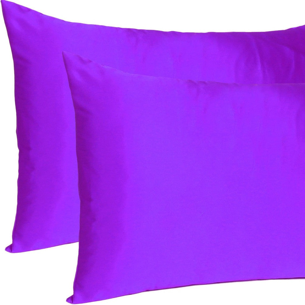Bright Purple Dreamy Set Of 2 Silky Satin King Pillowcases-Bed Sheets-DECOROLALA