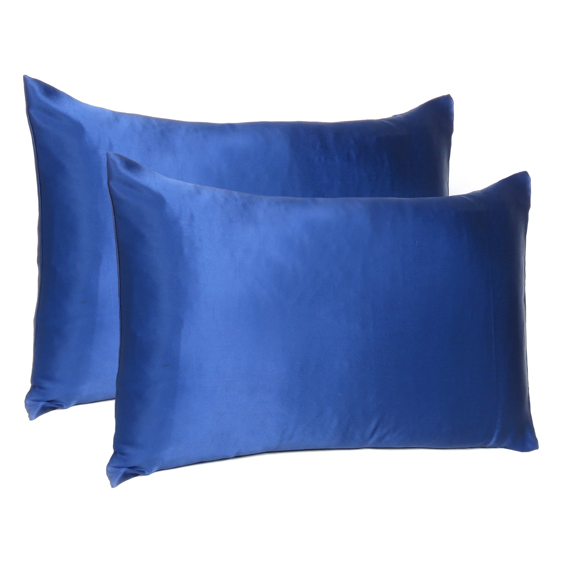 Navy Blue Dreamy Set Of 2 Silky Satin Standard Pillowcases-Bed Sheets-DECOROLALA