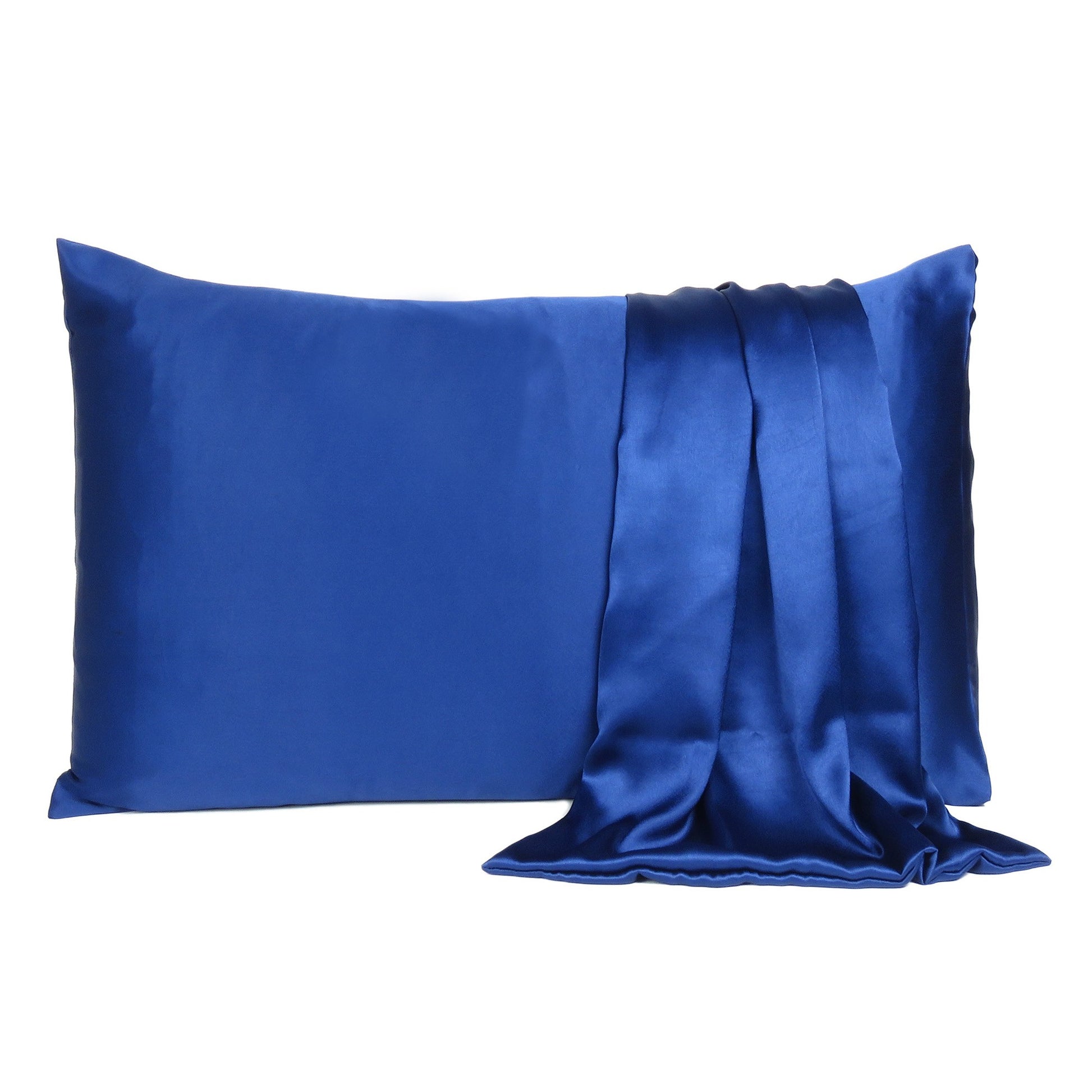 Navy Blue Dreamy Set Of 2 Silky Satin Standard Pillowcases-Bed Sheets-DECOROLALA