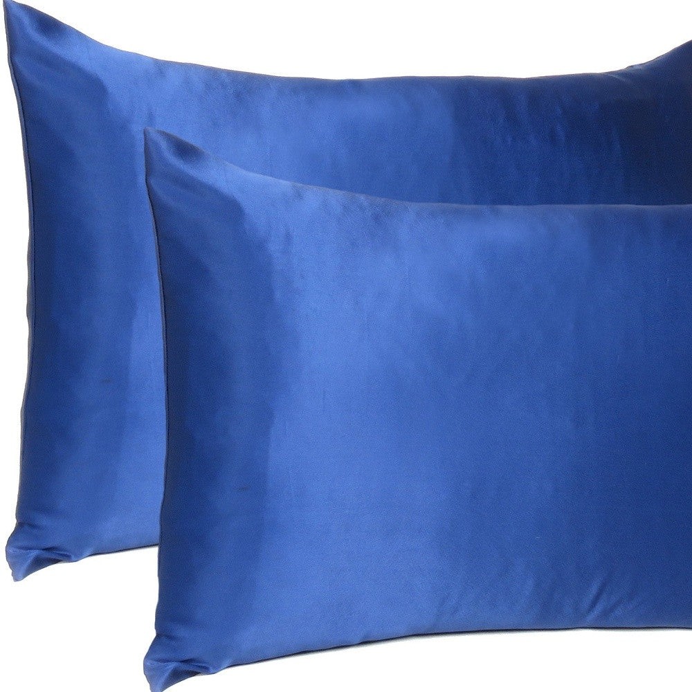 Navy Blue Dreamy Set Of 2 Silky Satin Standard Pillowcases-Bed Sheets-DECOROLALA