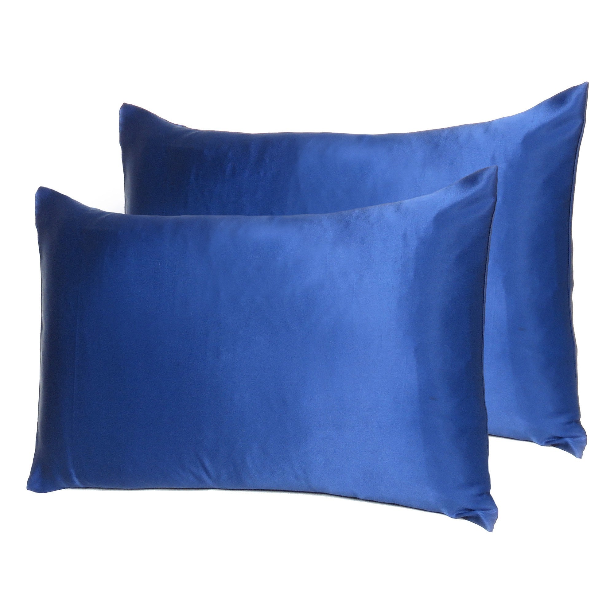 Navy Blue Dreamy Set Of 2 Silky Satin Standard Pillowcases-Bed Sheets-DECOROLALA