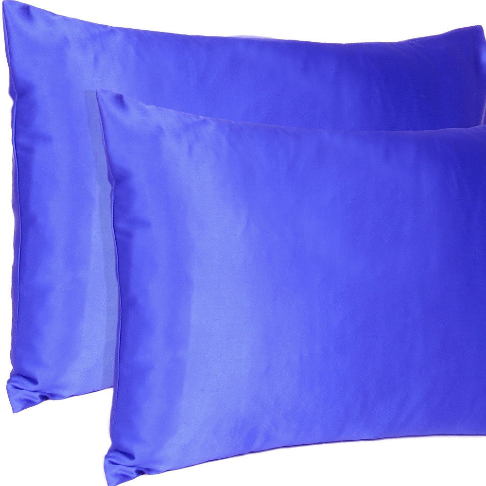 Royal Blue Dreamy Set Of 2 Silky Satin Standard Pillowcases-Bed Sheets-DECOROLALA