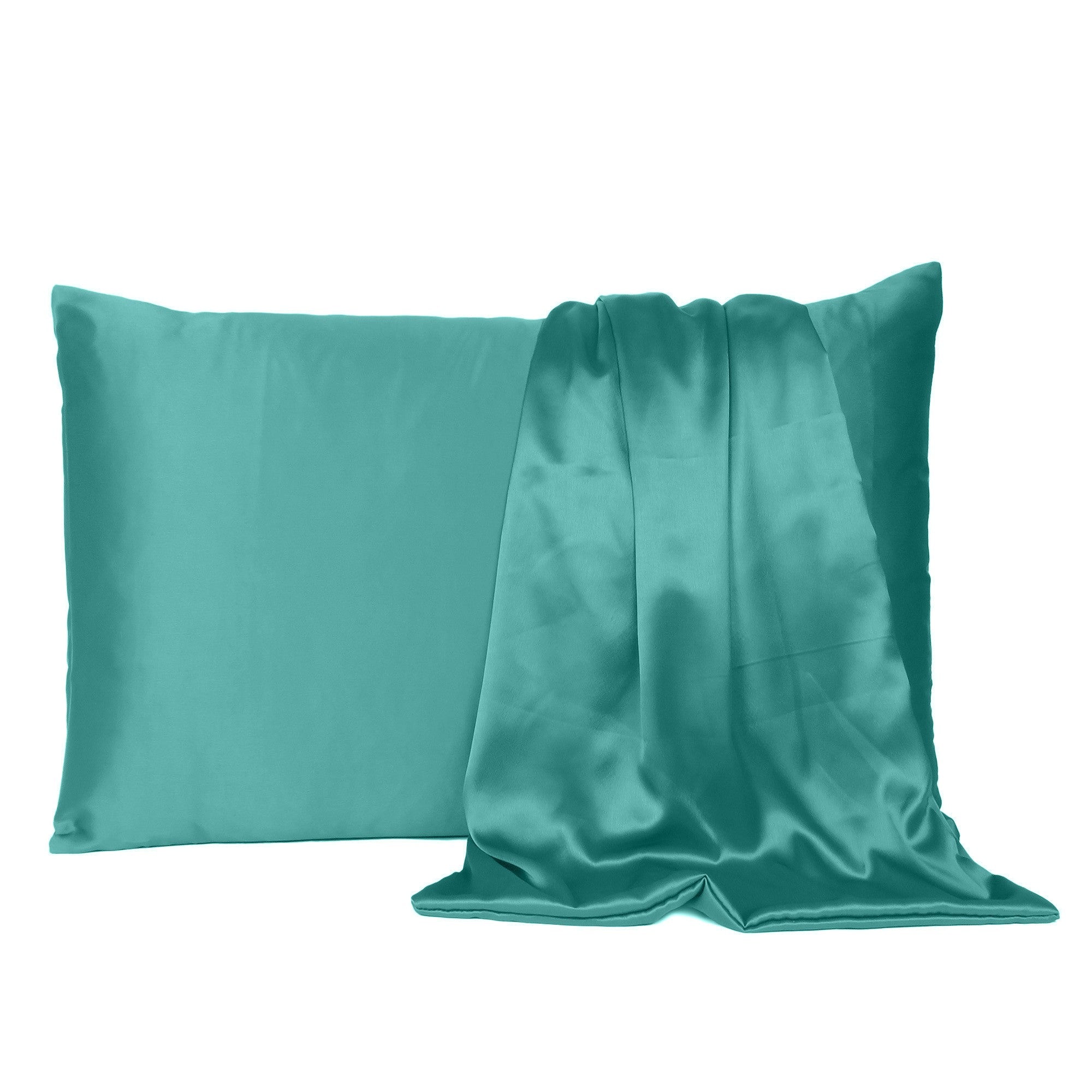 Teal Dreamy Set Of 2 Silky Satin Standard Pillowcases-Bed Sheets-DECOROLALA