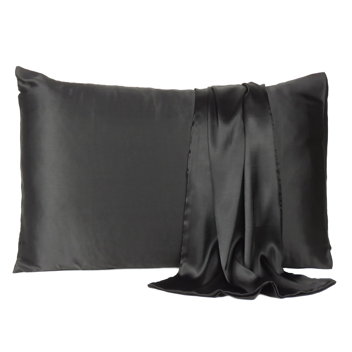Black Dreamy Set Of 2 Silky Satin Queen Pillowcases-Bed Sheets-DECOROLALA