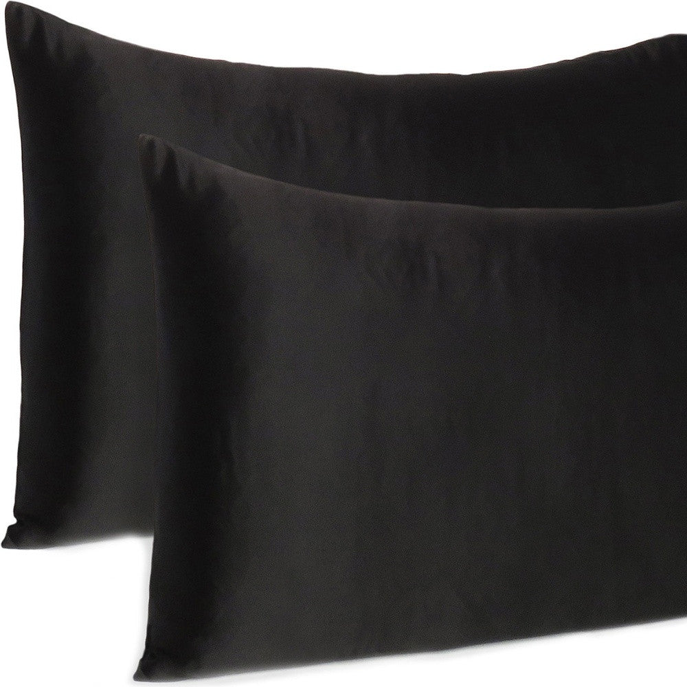 Black Dreamy Set Of 2 Silky Satin Queen Pillowcases-Bed Sheets-DECOROLALA