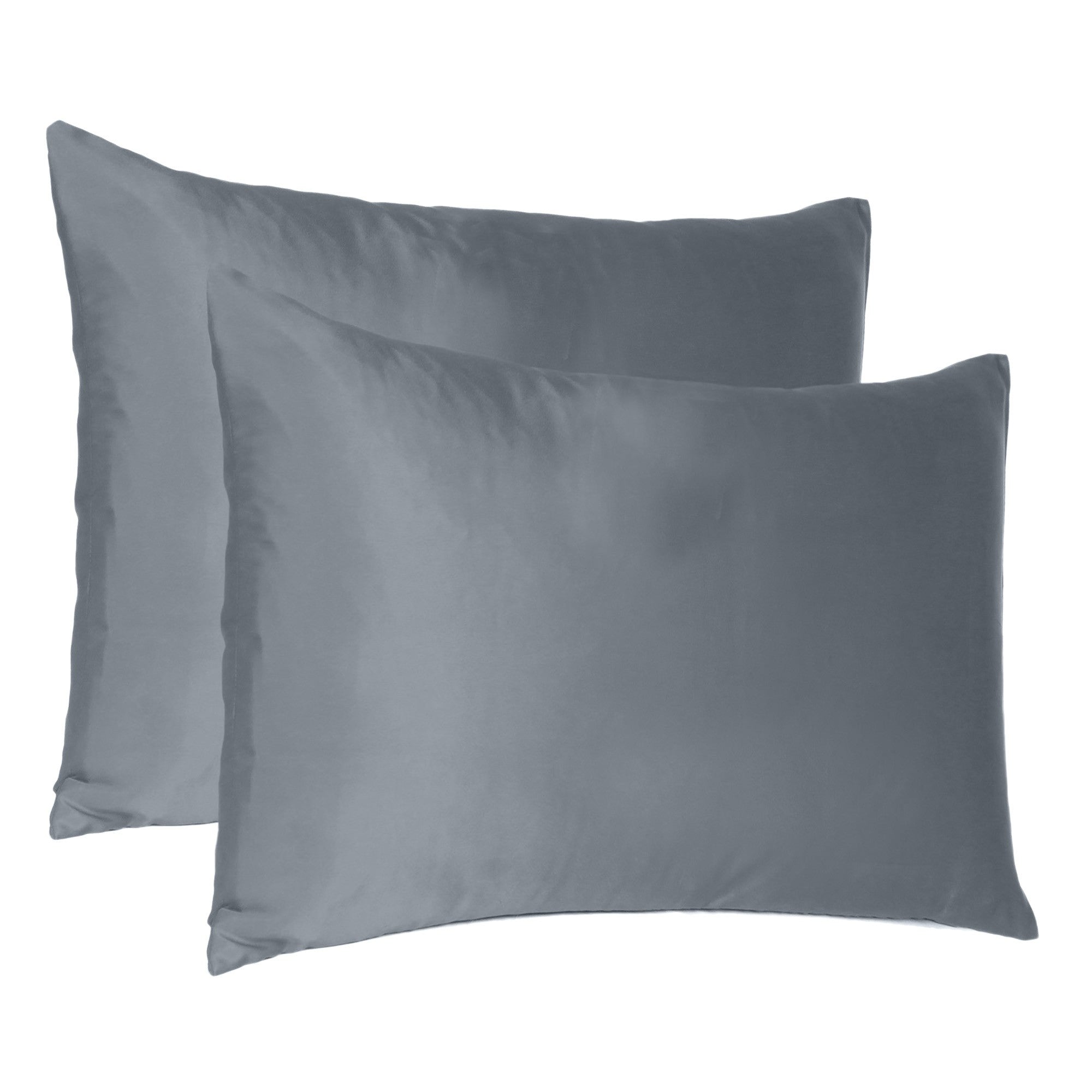 Dark Gray Dreamy Set Of Two Silky Satin Queen Pillowcases-Bed Sheets-DECOROLALA