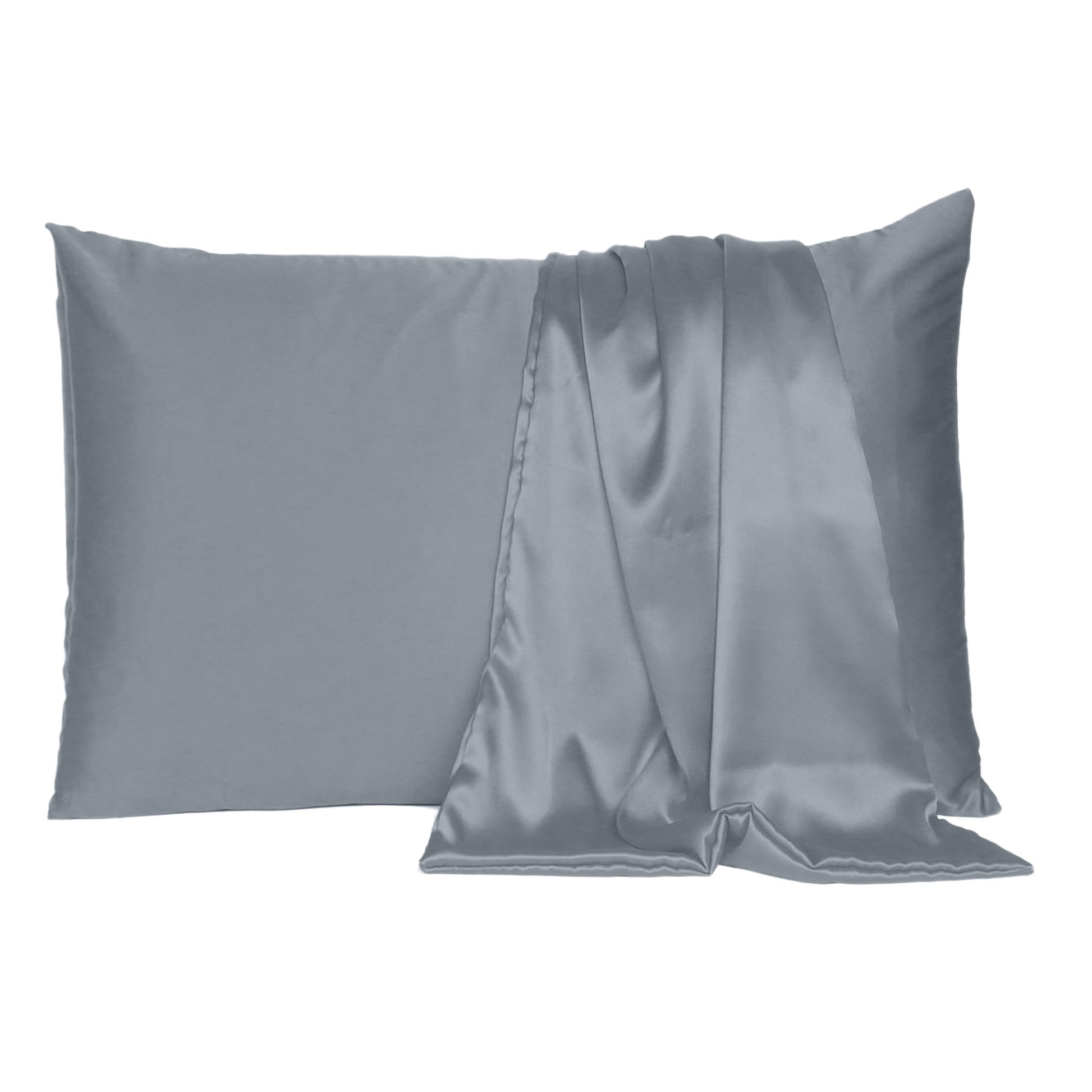 Dark Gray Dreamy Set Of Two Silky Satin Queen Pillowcases-Bed Sheets-DECOROLALA