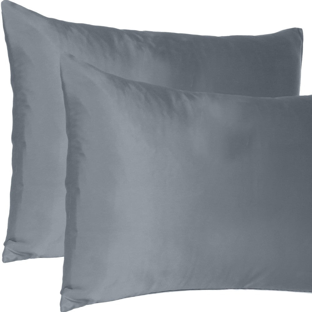 Dark Gray Dreamy Set Of Two Silky Satin Queen Pillowcases-Bed Sheets-DECOROLALA