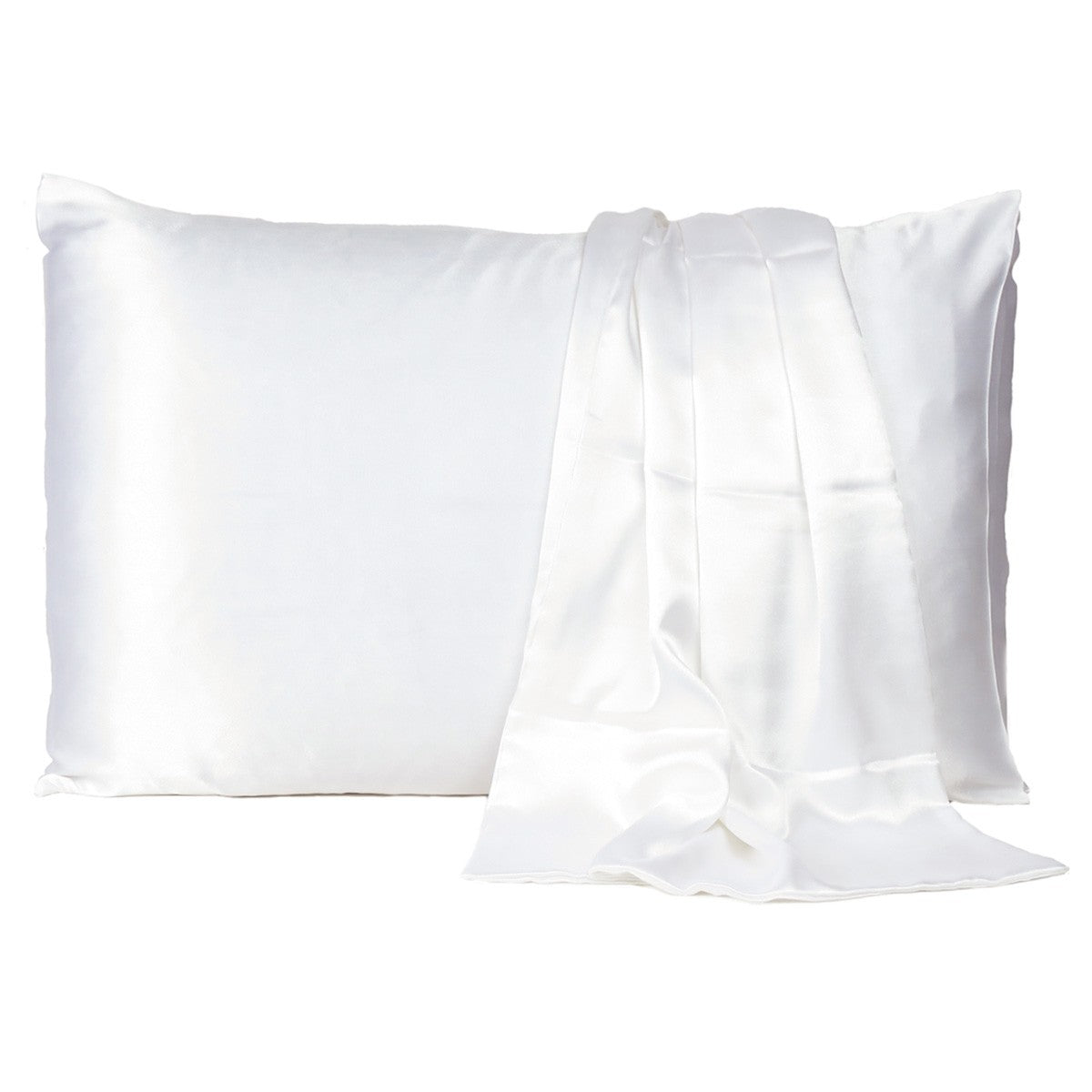 White Dreamy Set Of 2 Silky Satin Queen Pillowcases-Bed Sheets-DECOROLALA