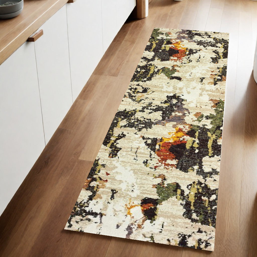 8' Beige And Black Runner Rug-0