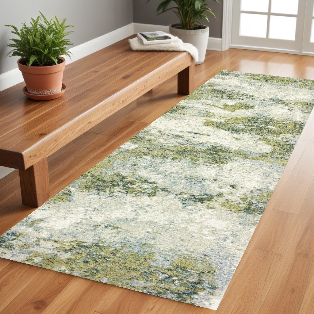 8' Blue And Green Runner Rug-0