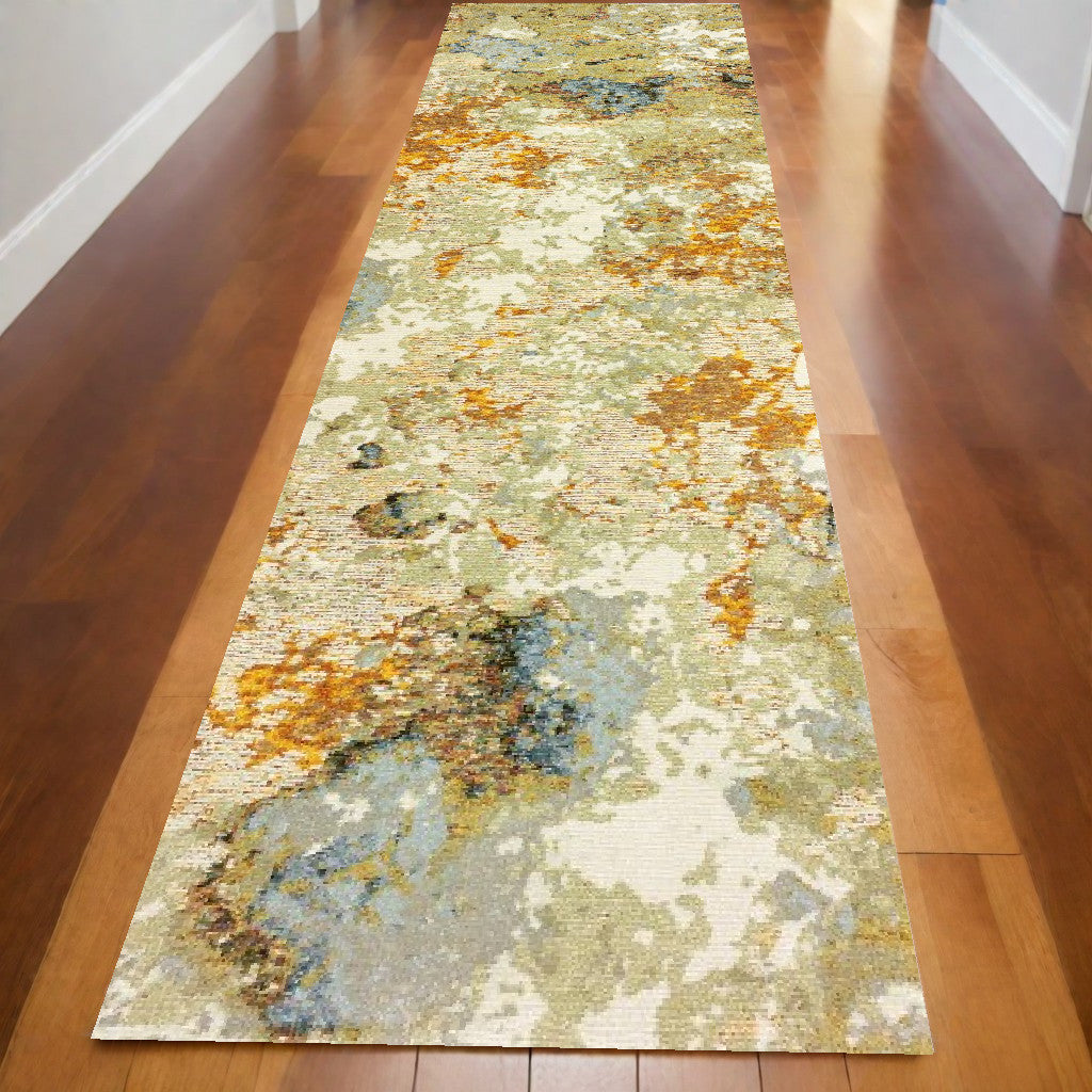 12' Gold And Ivory Runner Rug-0