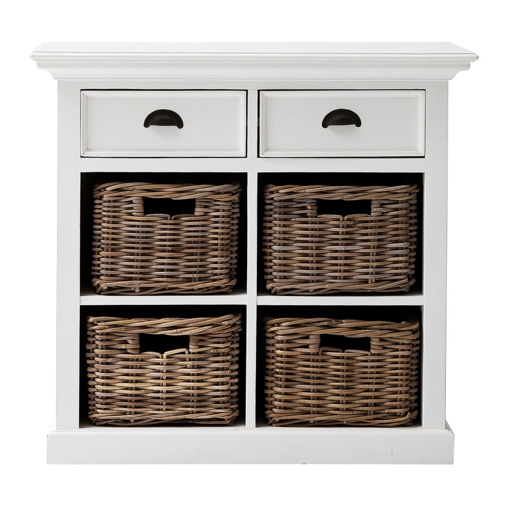 35" White Accent Cabinet With Two Drawers and Baskets-Sideboards-DECOROLALA