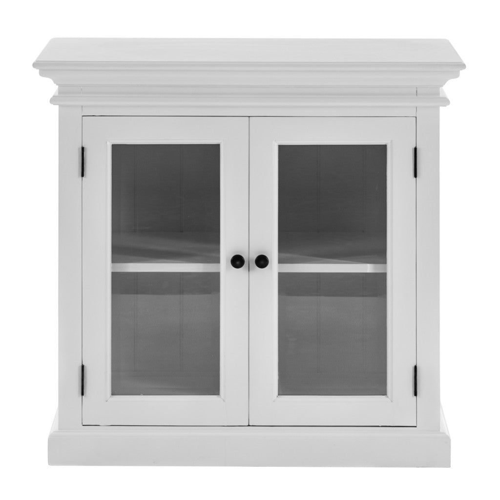 35" White Wood and Glass Two Door Accent Cabinet-Sideboards-DECOROLALA