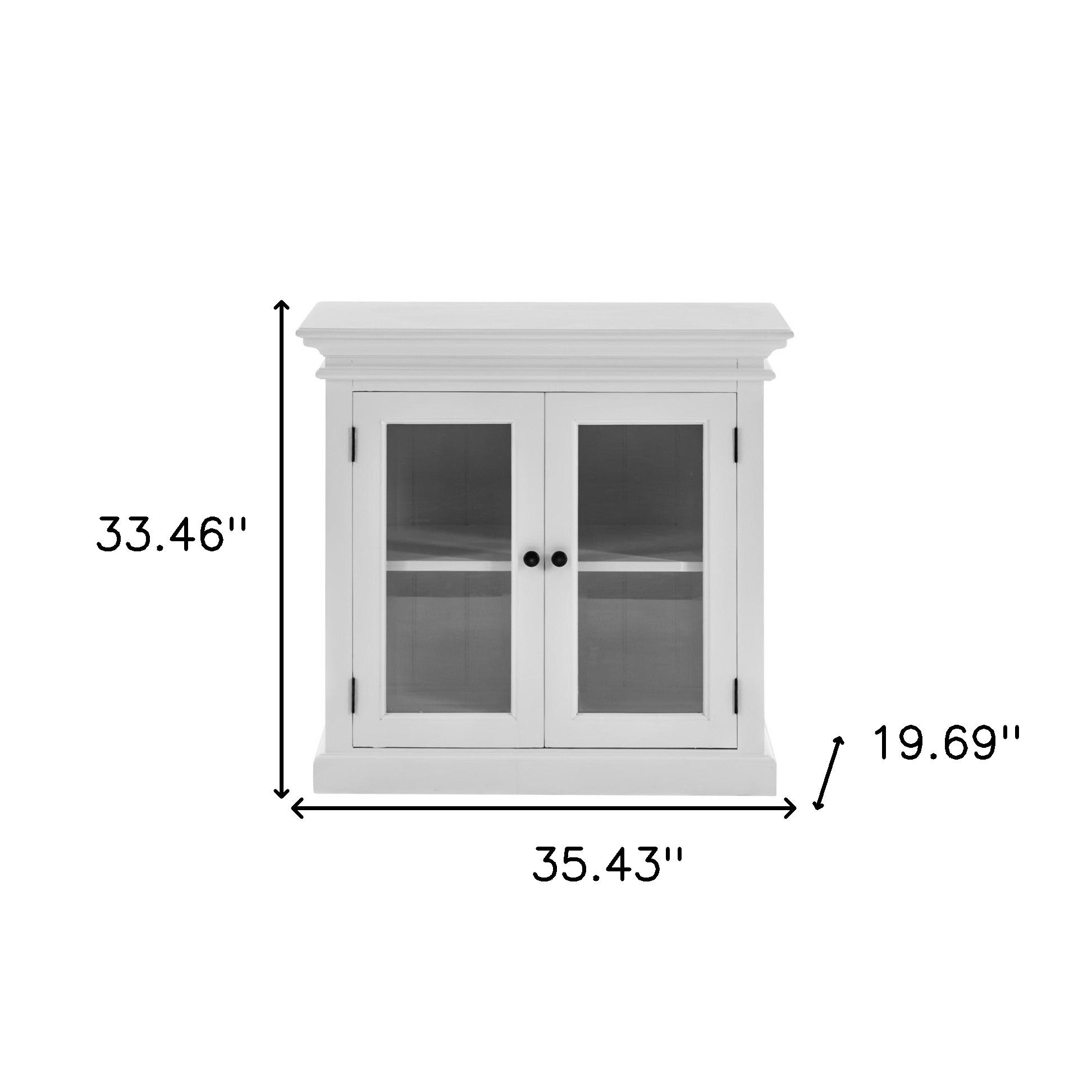 35" White Wood and Glass Two Door Accent Cabinet-Sideboards-DECOROLALA