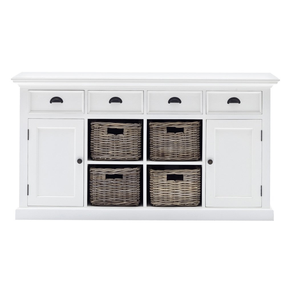 63" White Solid Wood Four Drawer Sideboard with Two Doors-1