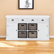 63" White Solid Wood Four Drawer Sideboard with Two Doors-0