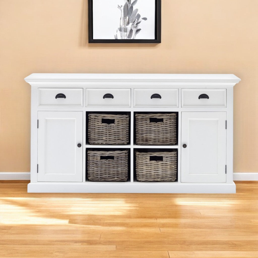 63" White Solid Wood Four Drawer Sideboard with Two Doors-0