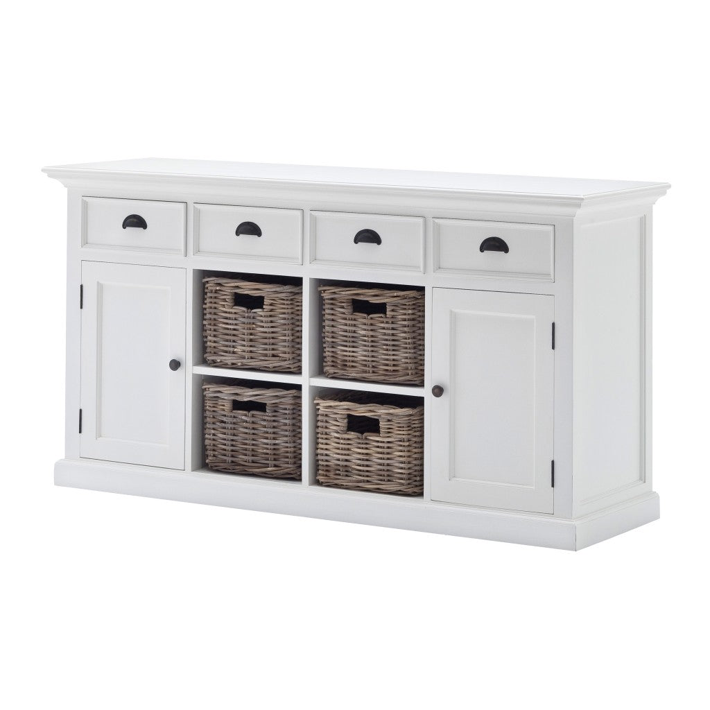 63" White Solid Wood Four Drawer Sideboard with Two Doors-2