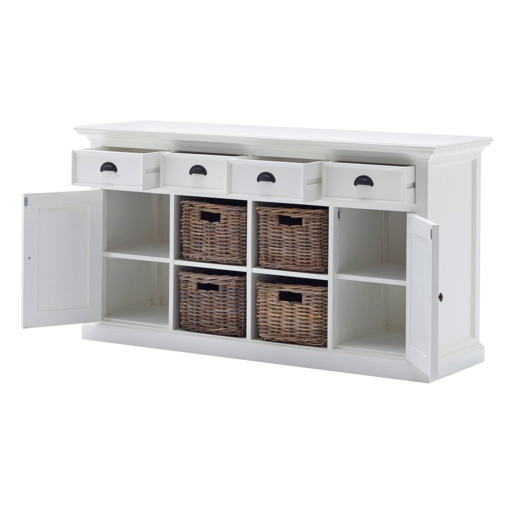 63" White Solid Wood Four Drawer Sideboard with Two Doors-3