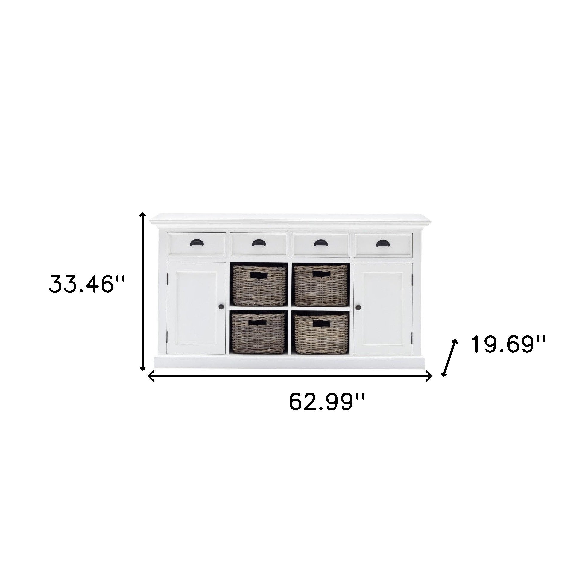 63" White Solid Wood Four Drawer Sideboard with Two Doors-6