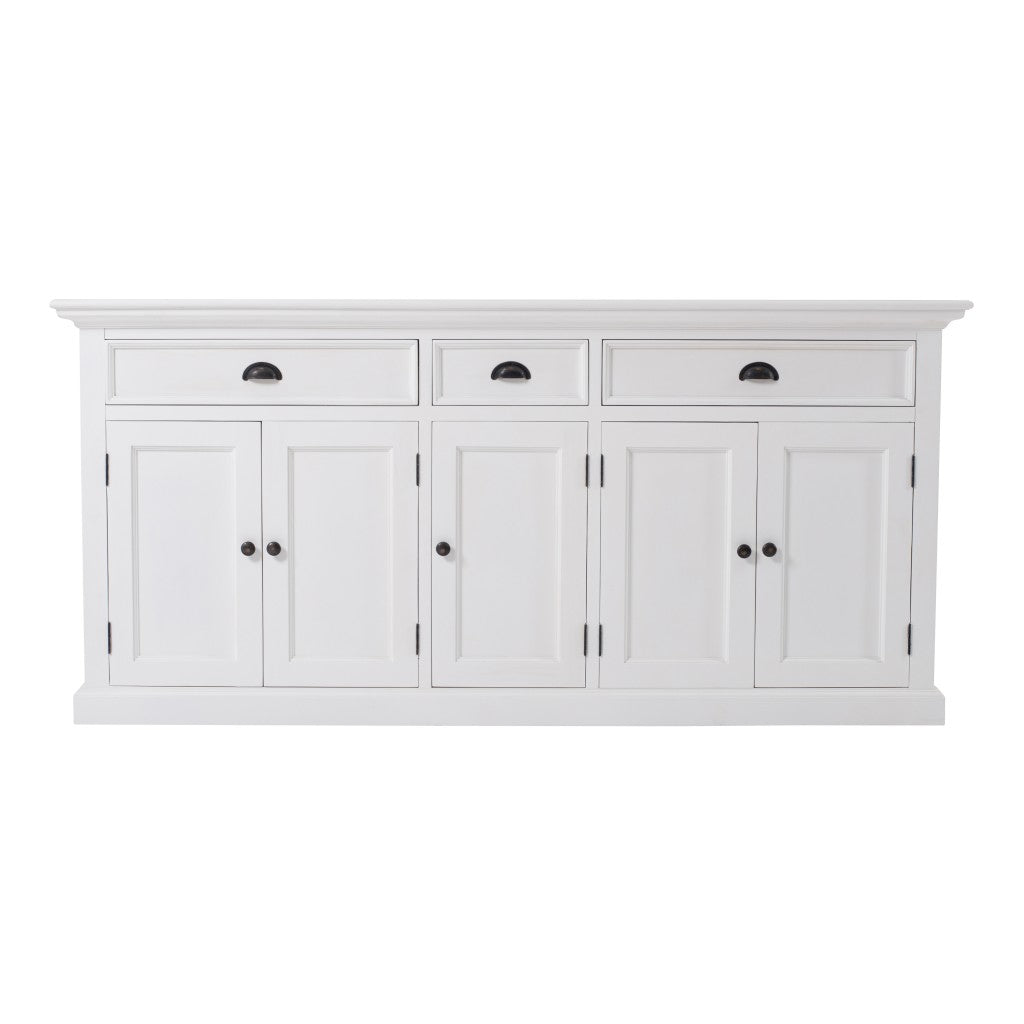 71" White Solid Wood Three Drawer Sideboard with Five Doors-0