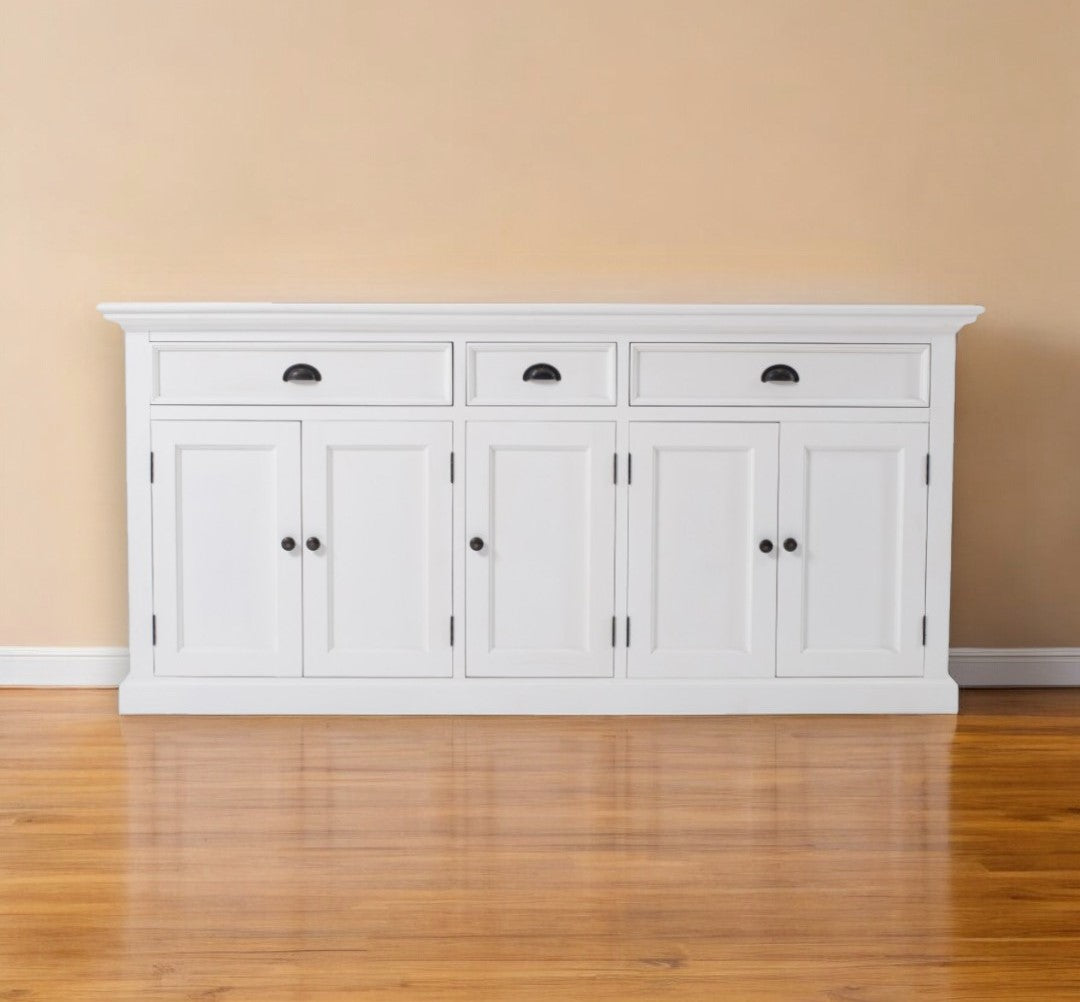 71" White Solid Wood Three Drawer Sideboard with Five Doors-1