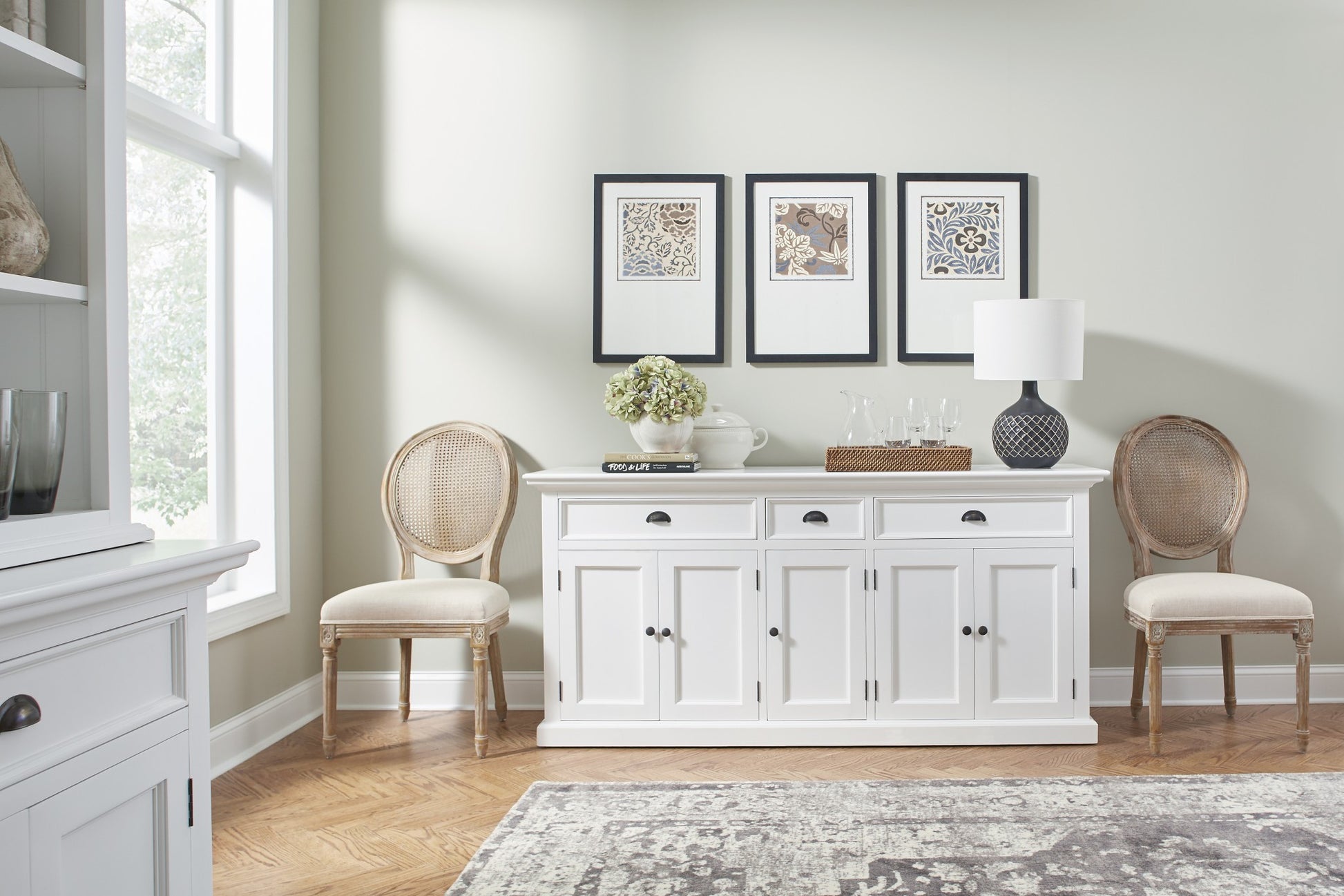 71" White Solid Wood Three Drawer Sideboard with Five Doors-7