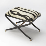 24" Black And White Cotton Blend And Black Ottoman-Ottomans-DECOROLALA
