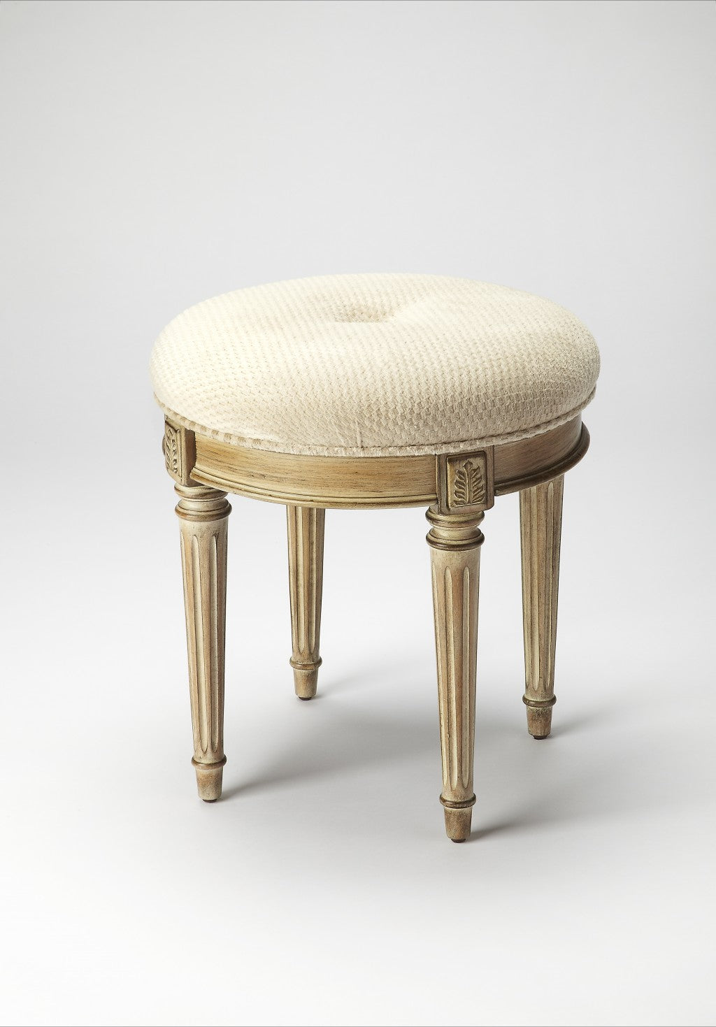 18" Ivory Polyester Blend And Brown Ottoman-Ottomans-DECOROLALA