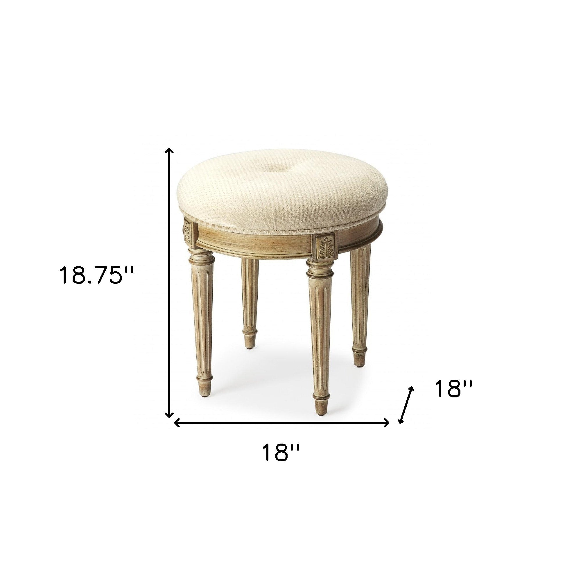 18" Ivory Polyester Blend And Brown Ottoman-Ottomans-DECOROLALA