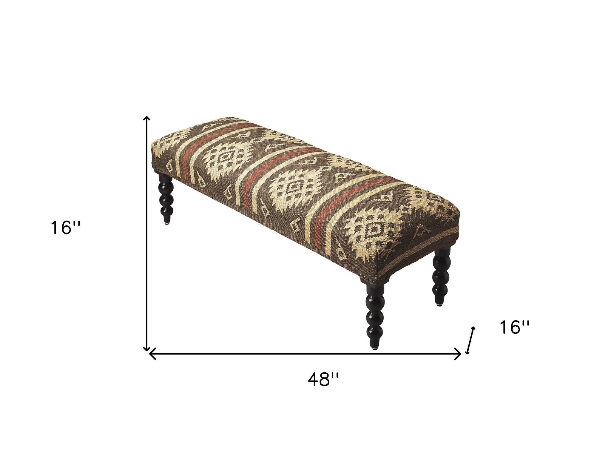 48" Brown Upholstered Wool Southwest Distressed Bench-Benches-DECOROLALA