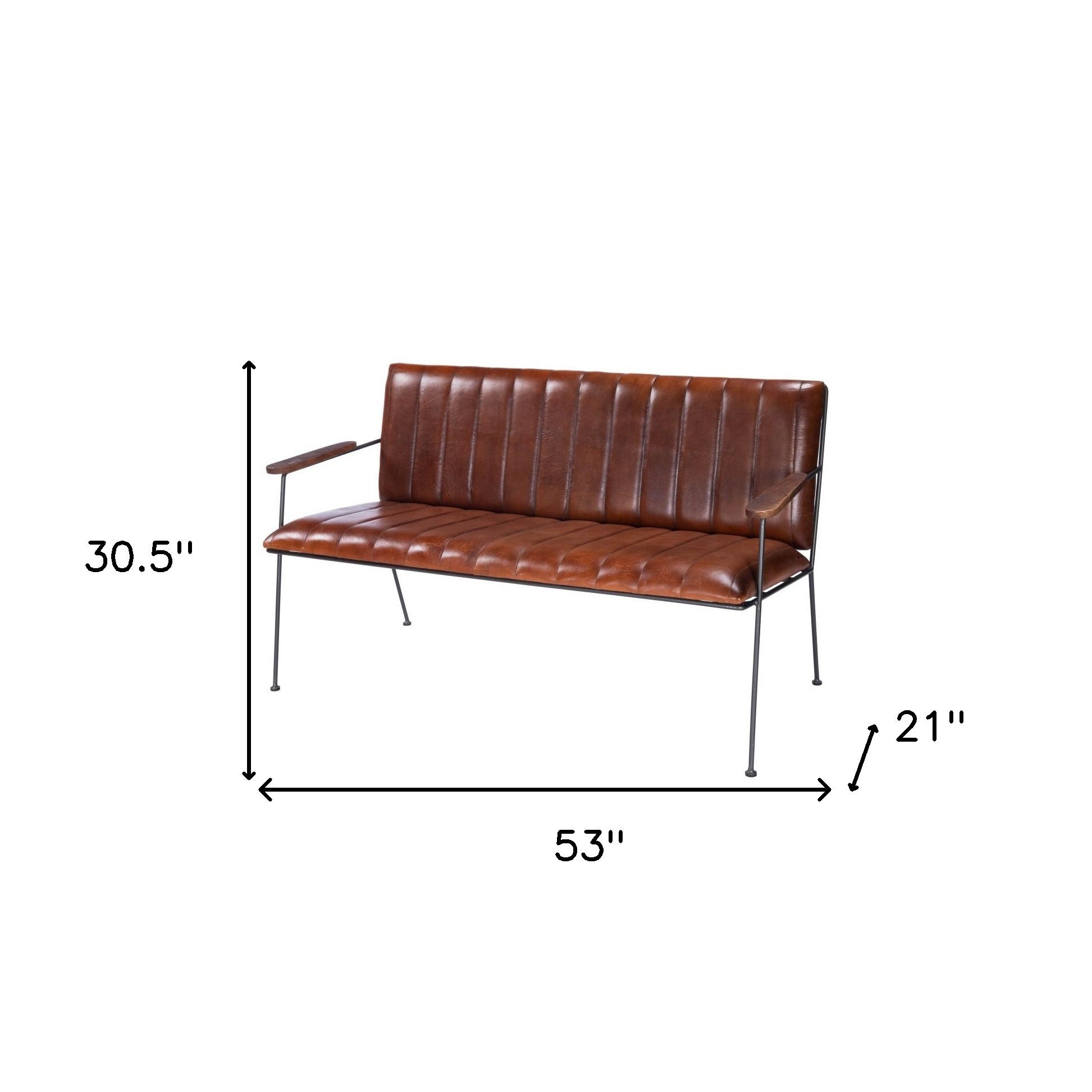 53" Brown and Black Upholstered Faux Leather Distressed Bench-Benches-DECOROLALA