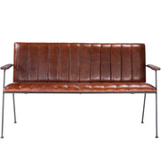 53" Brown and Black Upholstered Faux Leather Distressed Bench-Benches-DECOROLALA