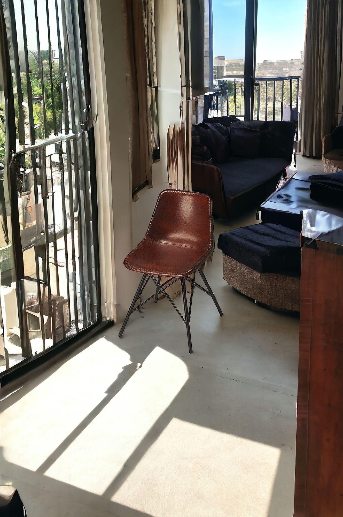 21" Brown and Black Faux Leather Side Chair-Accent Chairs-DECOROLALA