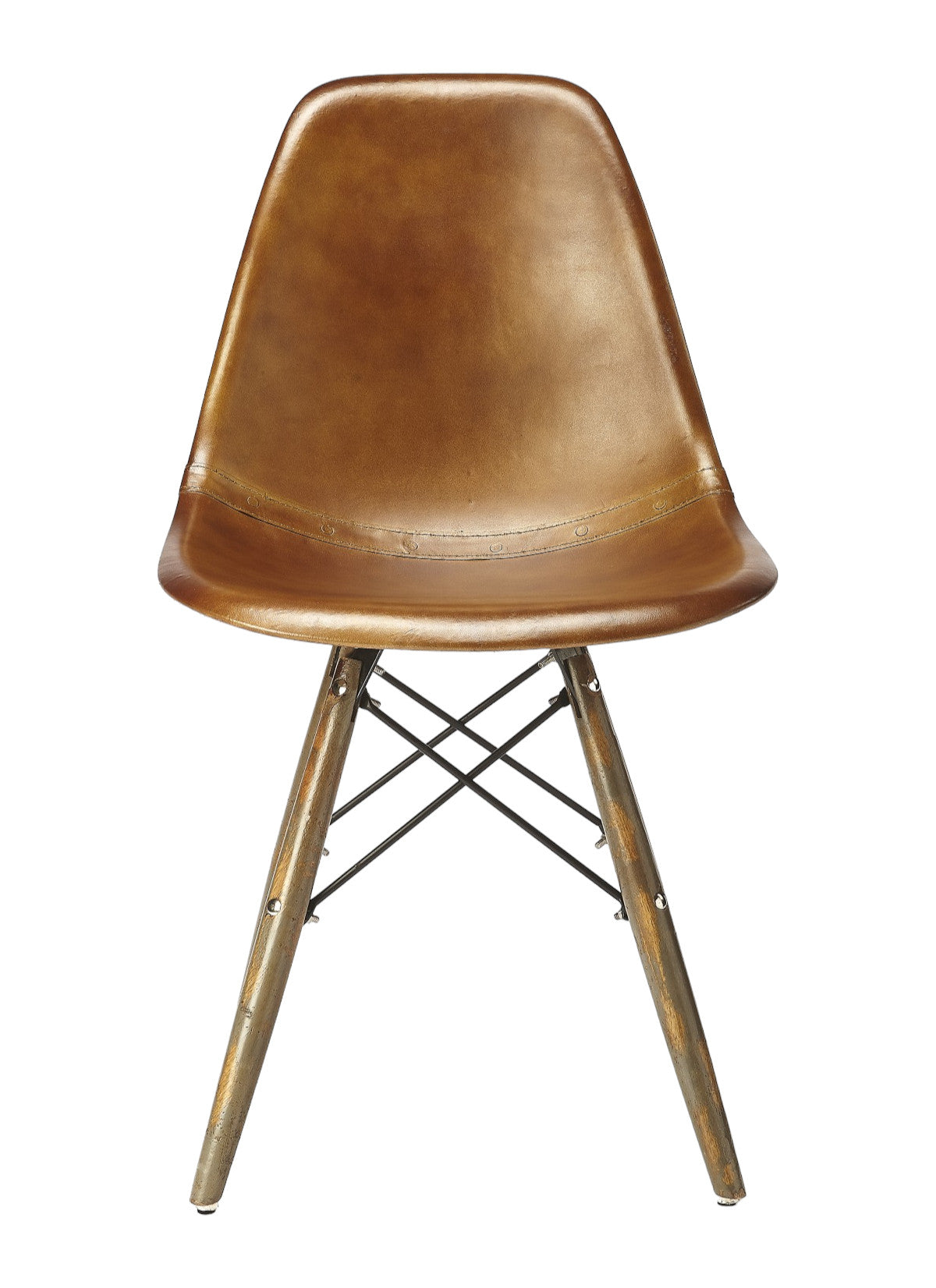 18" Brown and Copper Faux Leather Side Chair-Accent Chairs-DECOROLALA