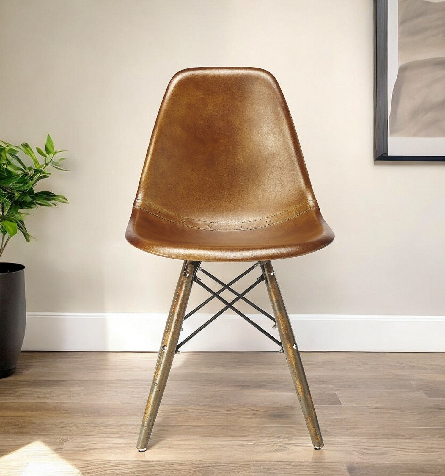 18" Brown and Copper Faux Leather Side Chair-Accent Chairs-DECOROLALA