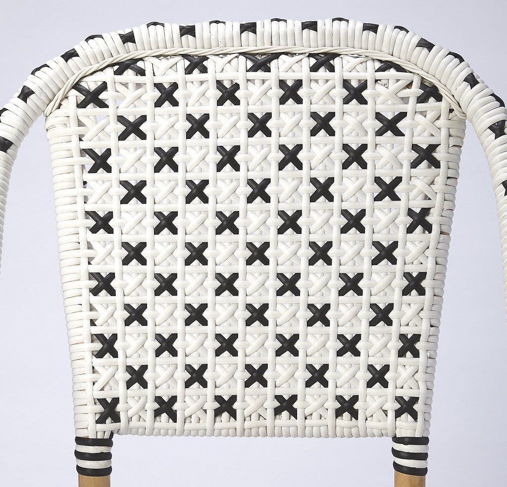 White And Brown Faux Rattan Dining Chair-Outdoor Chairs-DECOROLALA