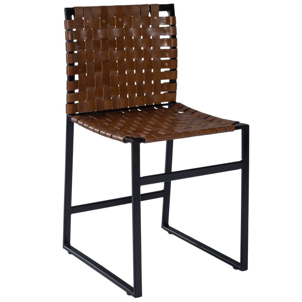 17" Brown and Black Faux Leather Side Chair-Accent Chairs-DECOROLALA