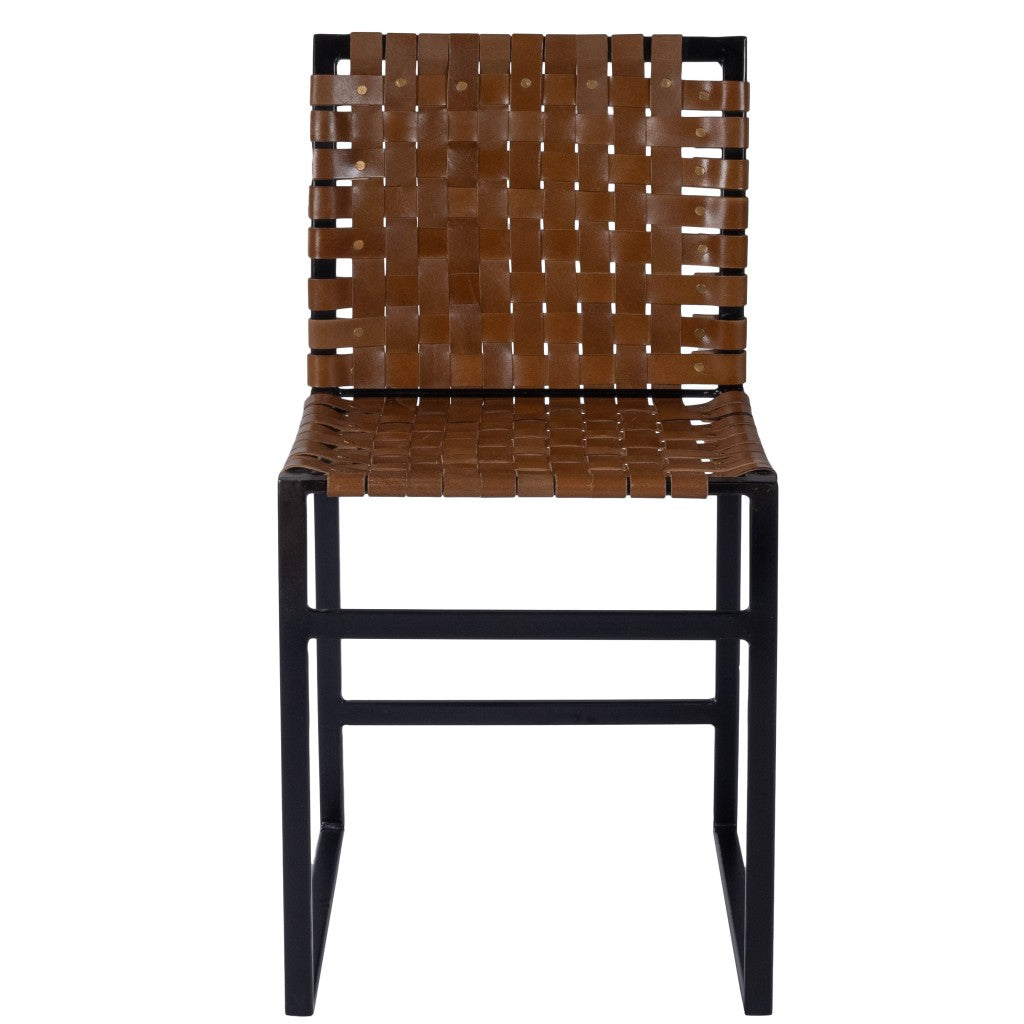 17" Brown and Black Faux Leather Side Chair-Accent Chairs-DECOROLALA