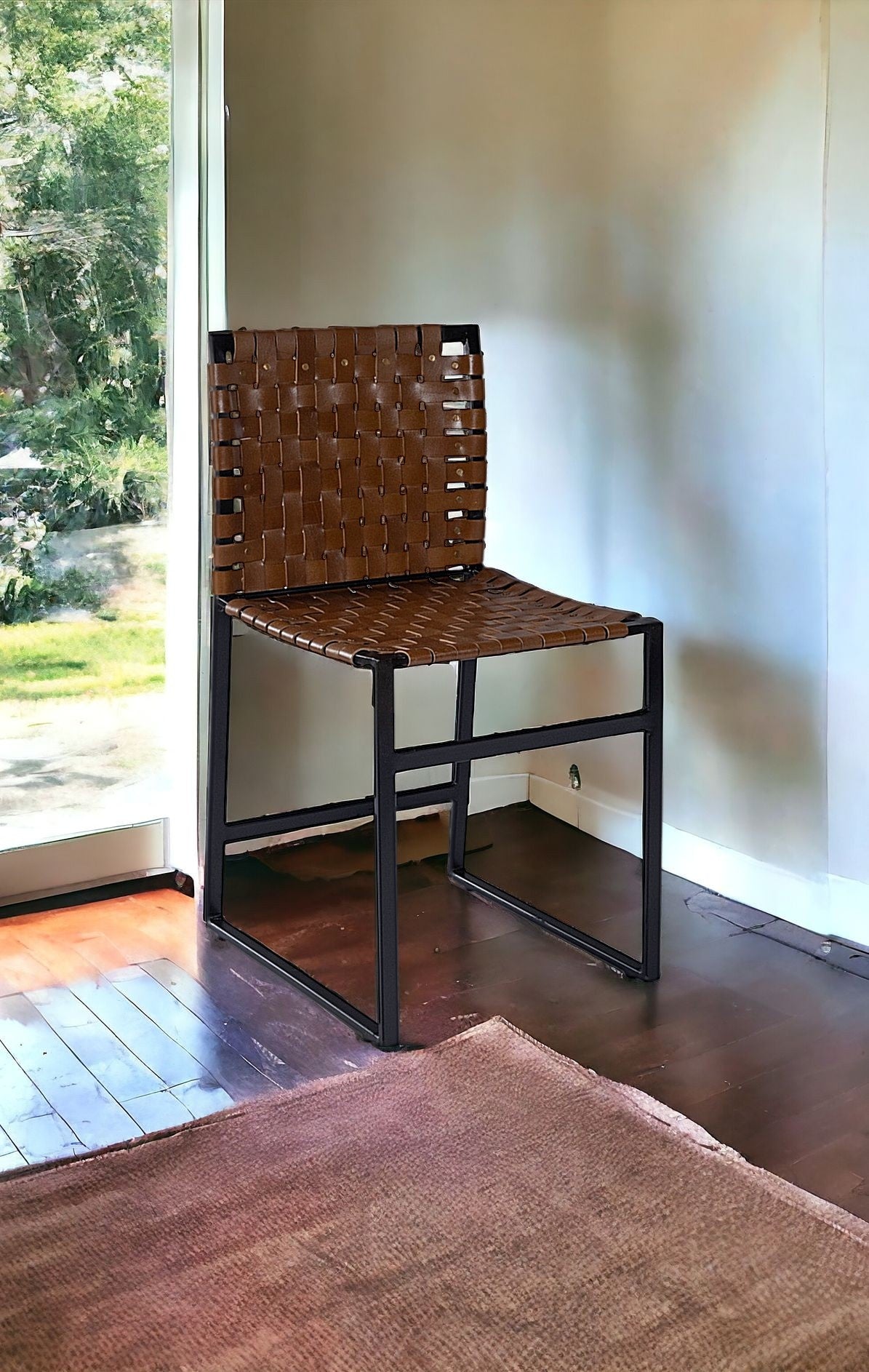17" Brown and Black Faux Leather Side Chair-Accent Chairs-DECOROLALA