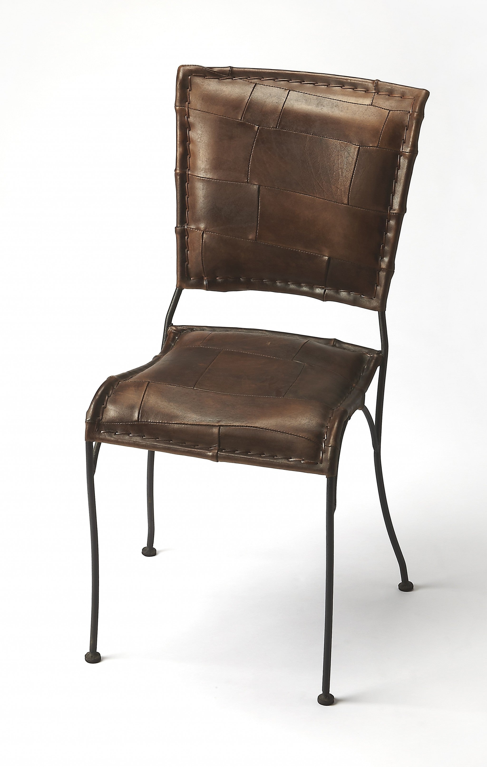 16" Brown Faux Leather Patchwork Side Chair-Accent Chairs-DECOROLALA